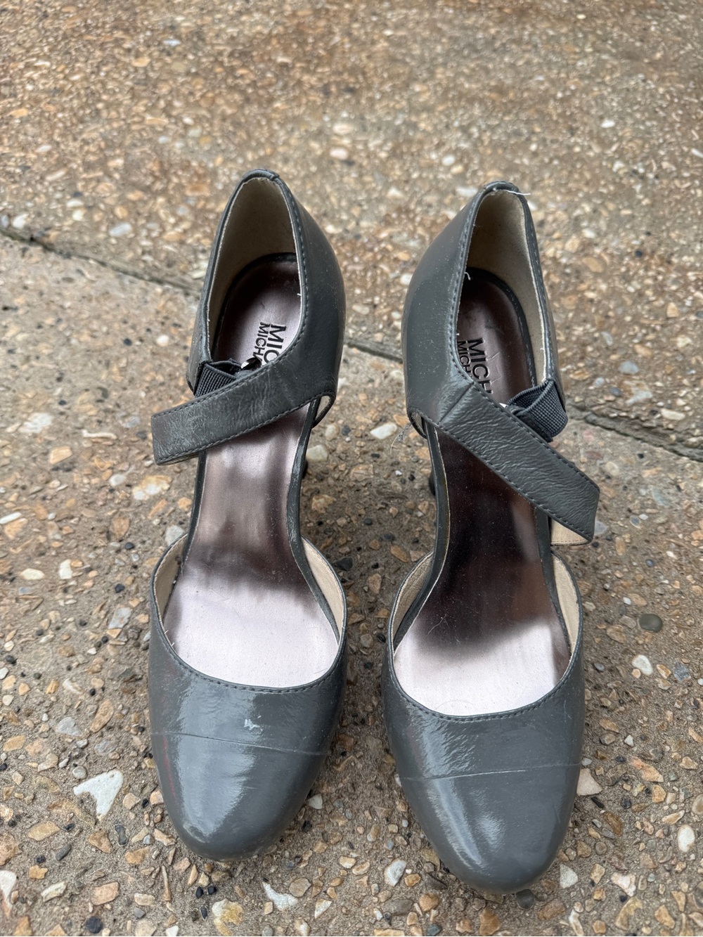 Michael Kors Gray Patent Leather Mary Jane Heels with Ankle Strap